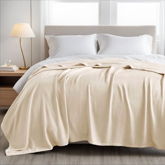 Regency Heights Cozy Bamboo Cotton Blanket, Lightweight Blanket for Sofa Couch, All Season Breathable Bed Blanket for Hot Sleepers with Diamond Jacquard, King, Ivory