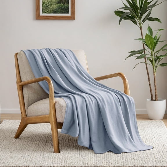 Regency Heights Cozy Bamboo Cotton Blanket, Lightweight Blanket for Sofa Couch, All Season Breathable Bed Blanket for Hot Sleepers with Diamond Jacquard, Twin, Light Blue