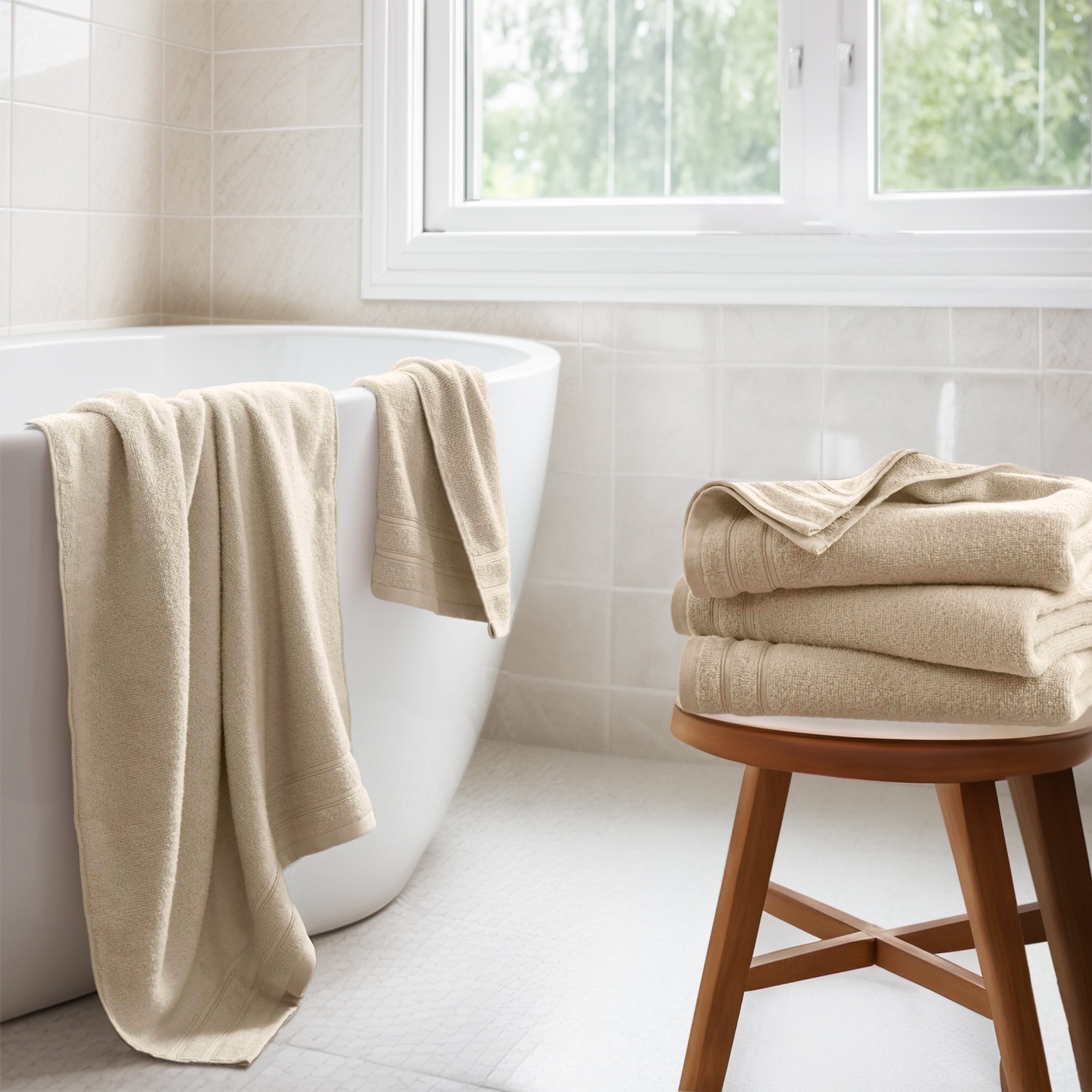 Regency Heights 4-Piece Quick Dry Cotton Bath Towels, Soft & Ultra Absorbent, Beige, Oversized Towel Set