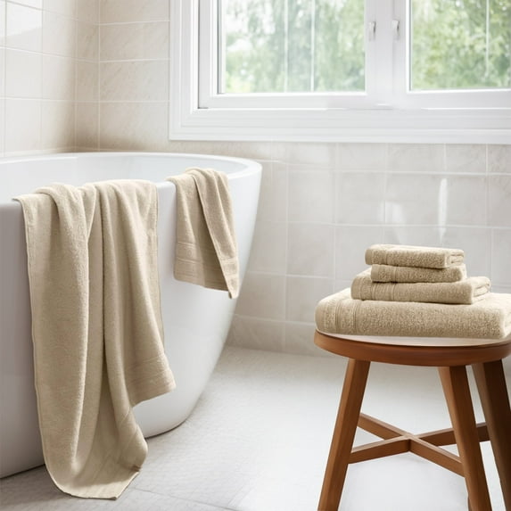 Regency Heights 6-Piece Quick Dry Cotton Bath Towels, Soft & Ultra Absorbent, Beige, Standard Towel Set
