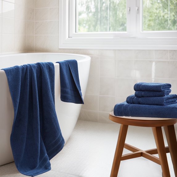 Regency Heights 6-Piece Quick Dry Cotton Bath Towels, Soft & Ultra Absorbent, Indigo, Standard Towel Set