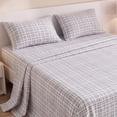 thumbnail image 1 of Regency Heights Flannel Cotton Sheet Set, 4-Piece Queen Bed Sheets with Pillowcase, Plaid Printed Sheet Bedding Sets, Grey, 1 of 8