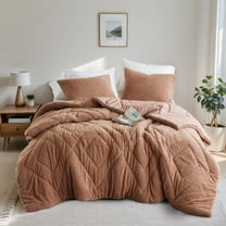Regency Heights Full/Queen Quilted Fluffy Comforter Set, 3-Piece Double Diamond Quilted Spring Bedding Sets, Textured Cozy Comforter Bed Set with with Pillow Shams, Brown