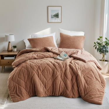 Regency Heights Full/Queen Quilted Fluffy Comforter Set, 3-Piece Double Diamond Quilted Spring Bedding Sets, Textured Cozy Comforter Bed Set with with Pillow Shams, Brown