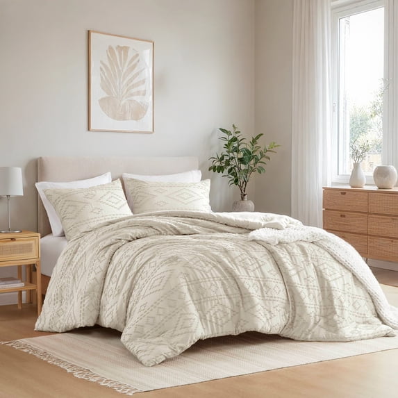 Regency Heights Full/Queen Comforter Set Beige, 3 Pieces Geometric Tufted Comforters Full/Queen Size, Solid Bedding Comforters Sets, Gift for Mother's Day
