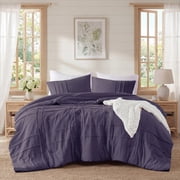 Regency Heights Full/Queen Comforter Set, Boho 3-Piece Pintuck Stitching Bedding Set, Soft Washed Pleated Bed Sets with Pillow Shams, Skipper Blue