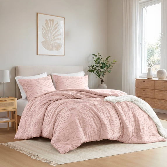 Regency Heights Full/Queen Comforter Set Pink, 3 Pieces Geometric Tufted Comforters Full/Queen Size, Solid Bedding Comforters Sets, Gift for Mother's Day