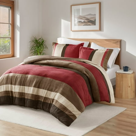 Regency Heights Full/Queen Comforter Set Red, 3 Pieces Faux Suede Comforters Full/Queen Size, Pieced Bedding Comforters Sets, Cozy Comforter Bed Set, Machine Washable