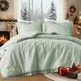 thumbnail image 1 of Regency Heights Full/Queen Comforter Set Sage, 3 Pieces Quilted Ruffle Comforters Full/Queen Size, Solid Bedding Comforters Sets, Gift for Women, 1 of 9