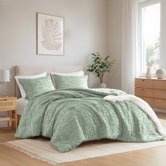 Regency Heights Full/Queen Comforter Set Sage Green, 3 Pieces Geometric Tufted Comforters Full/Queen Size, Solid Bedding Comforters Sets, Gift for Mother's Day