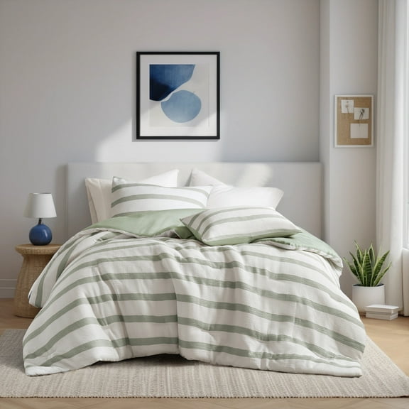 Regency Heights Full/Queen Comforter Set, Striped Texture Bedding Comforter Sets, 3 Pieces Tonal Stripes Woven Comforter with Pillow Sham, Sage Green