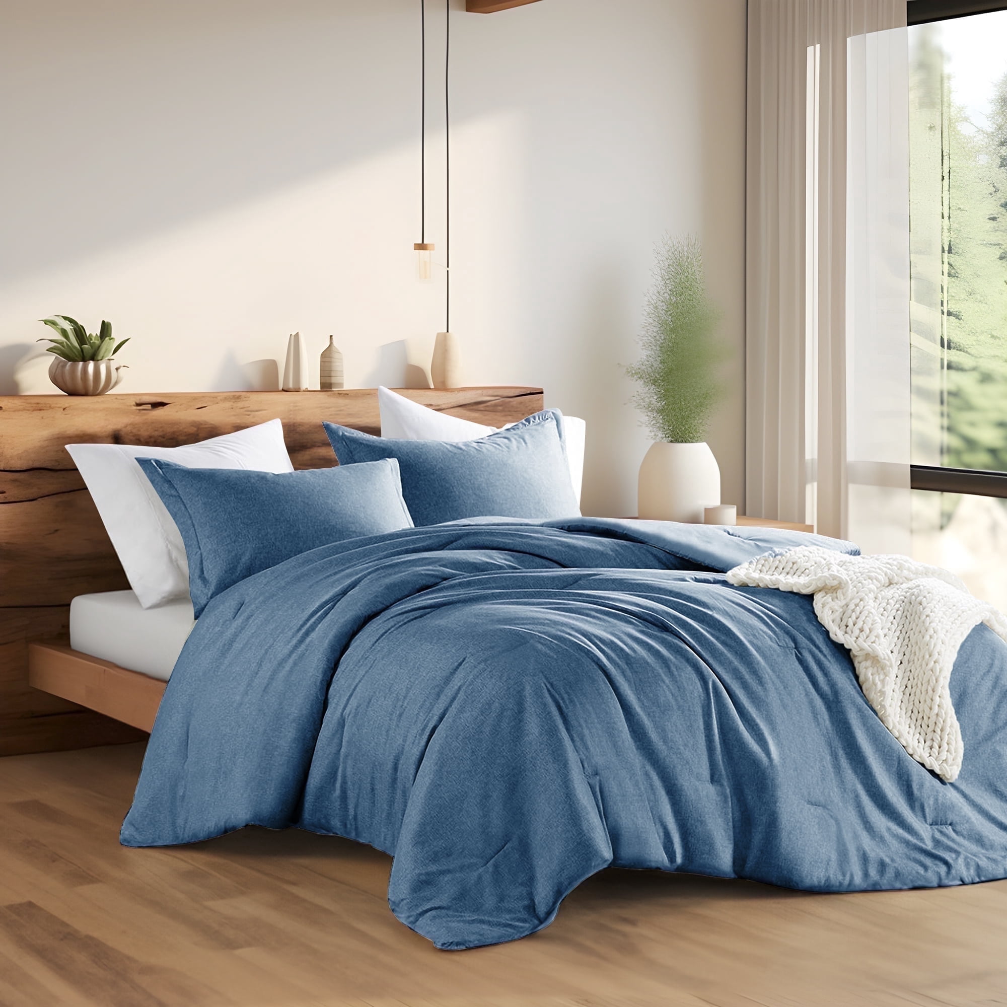 Regency Heights Full/Queen Comforter Sets, Reversible 3 Piece Extra Soft Bedding Set, Chambray Print Navy Blue Comforter Bed Set with Pillow Shams