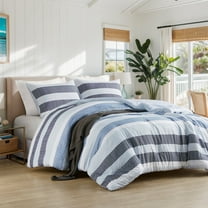 Regency Heights Full/Queen Comforter Sets, Reversible Striped Comforter Set for Dorm Bedding, 3 Piece Lightweight All Season Navy/Blue Comforter Bed Set with Pillow Shams