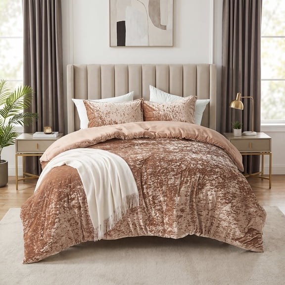 Regency Heights Full/Queen Cozy Velvet Comforter Sets, Luxury 3-Piece All-Season Bedding, Bed Set with Shams,Mocha Mousse