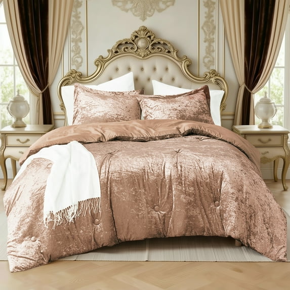 Regency Heights Full/Queen Cozy Velvet Comforter Sets, Luxury 3-Piece All-Season Bedding, Bed Set with Shams,Mocha Mousse