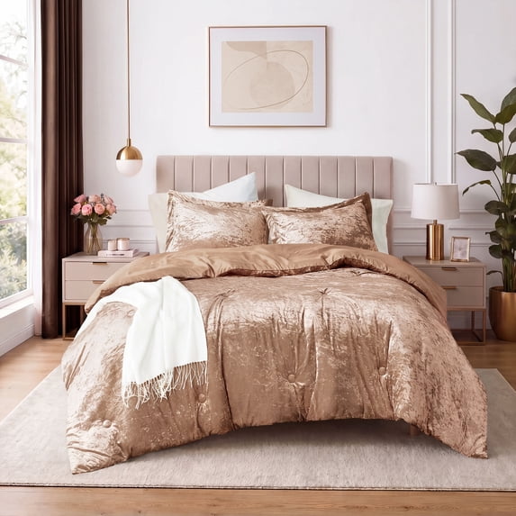 Regency Heights Full/Queen Cozy Velvet Comforter Sets, Luxury 3-Piece All-Season Bedding, Bed Set with Shams,Mocha Mousse