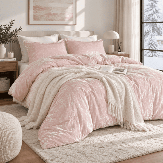 Regency Heights Full/Queen Cozy Velvet Comforter Sets, Luxury 3-Piece All-Season Bedding, Bed Set with Shams,Lotus Pink