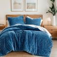 thumbnail image 1 of Regency Heights Full/Queen Fluffy Ribbed Plush Comforter Set 3-Piece Bedding Set Blue, 1 of 9