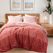 Regency Heights Full/Queen Fluffy Ribbed Plush Comforter Set 3-Piece Bedding Set Blush Ombre