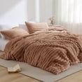 thumbnail image 1 of Regency Heights Full/Queen Size Comforter Set, Fluffy Ribbed Plush Comforter Set, 3-Piece Bedding Set, Brown, 1 of 8