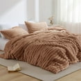 thumbnail image 1 of Regency Heights Full/Queen Size Comforter Set, Fluffy Ribbed Plush Comforter Set, 3-Piece Bedding Set, Brown, 1 of 7