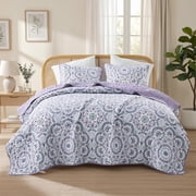 Regency Heights Full/Queen Quilt Set, 3-Piece Reversible Bedspread Coverlet Set, Purple Quilted Bedding Set with Shams for All Season