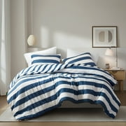 Regency Heights Full/Queen Size Comforter Sets, 3-Piece Bedding Set Full/Queen, Reversible Striped Comforter Bed Set, Navy