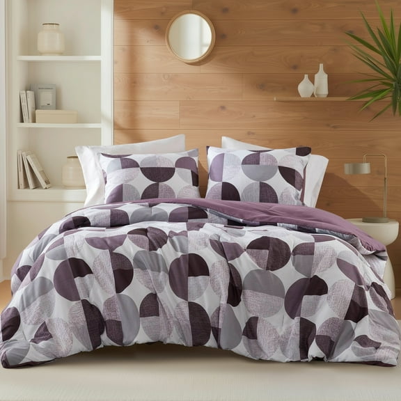 Regency Heights Full/Queen Size Comforter Set, Purple Bedding Set for All Seasons, 3-Piece Round Geometric Print Bedding Comforter Set