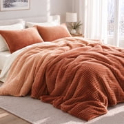 Regency Heights Plush Comforter Set, Full/Queen 3-Piece Fluffy Bubble Plush Bedding Set with Smooth Faux Mink Reverse, Reversible Comforter with 2 Shams, Dusty 
