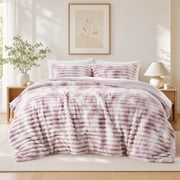 Regency Heights Full/Queen Size Comforter Set, Fluffy Ribbed Plush Comforter Set, 3-Piece Bedding Set, Purple Tie Dye