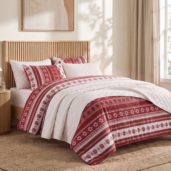 Regency Heights Full/Queen Comforter Set with Quilt Coverlet, 6-Piece Bed in a Bag Holiday Red Stripe Bedding Set with Quilted Bedspread and Shams, Layered Bedding Bundle for All Season