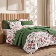 Regency Heights Full/Queen Size Comforter Set with Quilt, 6-Piece Bed in a Bag Comforter and Quilt Coverlet Bedding Bundle, Holiday Green Comforter Set with Qui