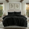 thumbnail image 1 of Regency Heights Full/Queen Size Comforter Sets, Black Fluffy Ribbed Plush Bedding Set, 3-Piece Faux Fur Ribbed Bedding Comforter Set, 1 of 10