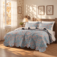 thumbnail image 1 of Regency Heights Full/Queen Size Quilt Set, 3-Piece Lightweight Rose Garden Coverlet Bedspread with Scalloped Edge, Floral Vintage Quiltted Bedding Set with Shams for All Season, Blue, 1 of 10