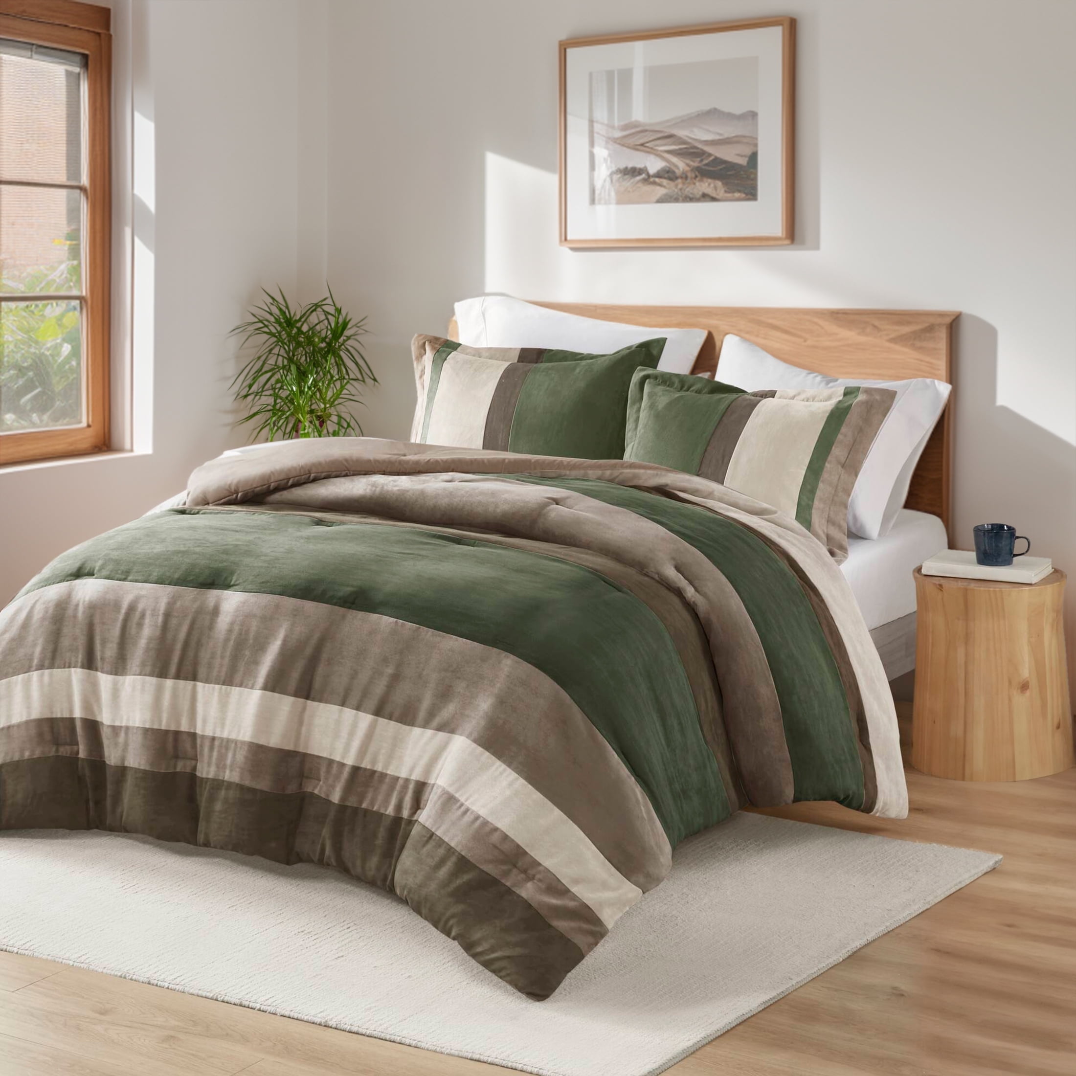 Regency Heights Full/Queen Comforter Set Green, 3 Pieces Faux Suede ...