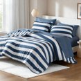 thumbnail image 1 of Regency Heights Essential Full Size Comforter Sets, 7-Piece Bed in a Bag Full, Reversible Striped Comforter Bed Set with Sheets, Navy, 1 of 8