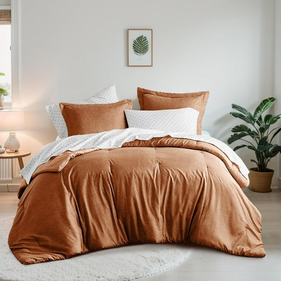 Regency Heights Full Size Comforter Set, 7-Piece Reversible Bed in a Bag with Sheets, Burnt Orange