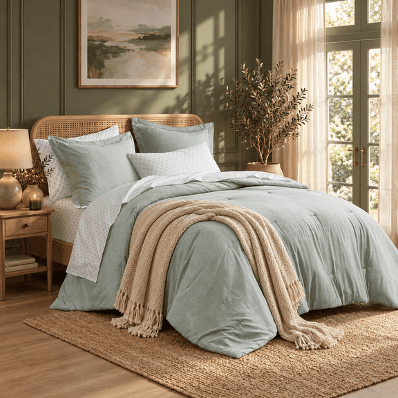 Regency Heights Full Size Comforter Set, 7-Piece Reversible Bed in a Bag with Sheets, Sage Green