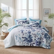 Regency Heights 9-Piece Watercolor Floral Comforter Set, Full Size Botanical Print Bed in a Bag, Coastal Blue Bedding Comforter Set with Flat Sheet, Fitted Sheet with Side Pocket
