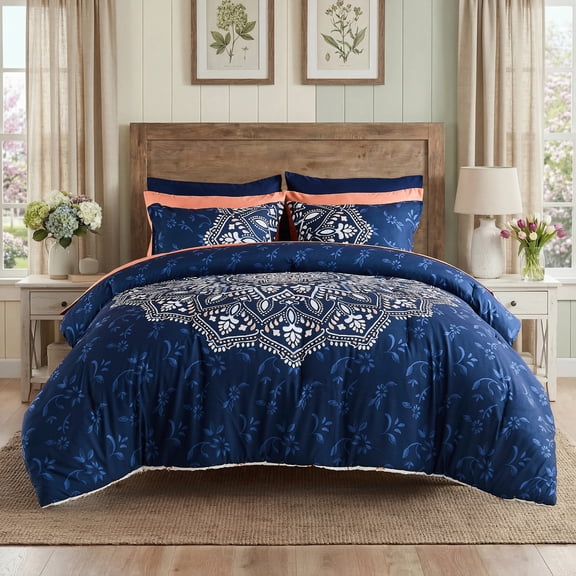 Regency Heights Full Size Comforter Sets, Navy Bed in a Bag Full, 9 Pieces Bedding Comforter Set with Bed Sheets and Side Pockets