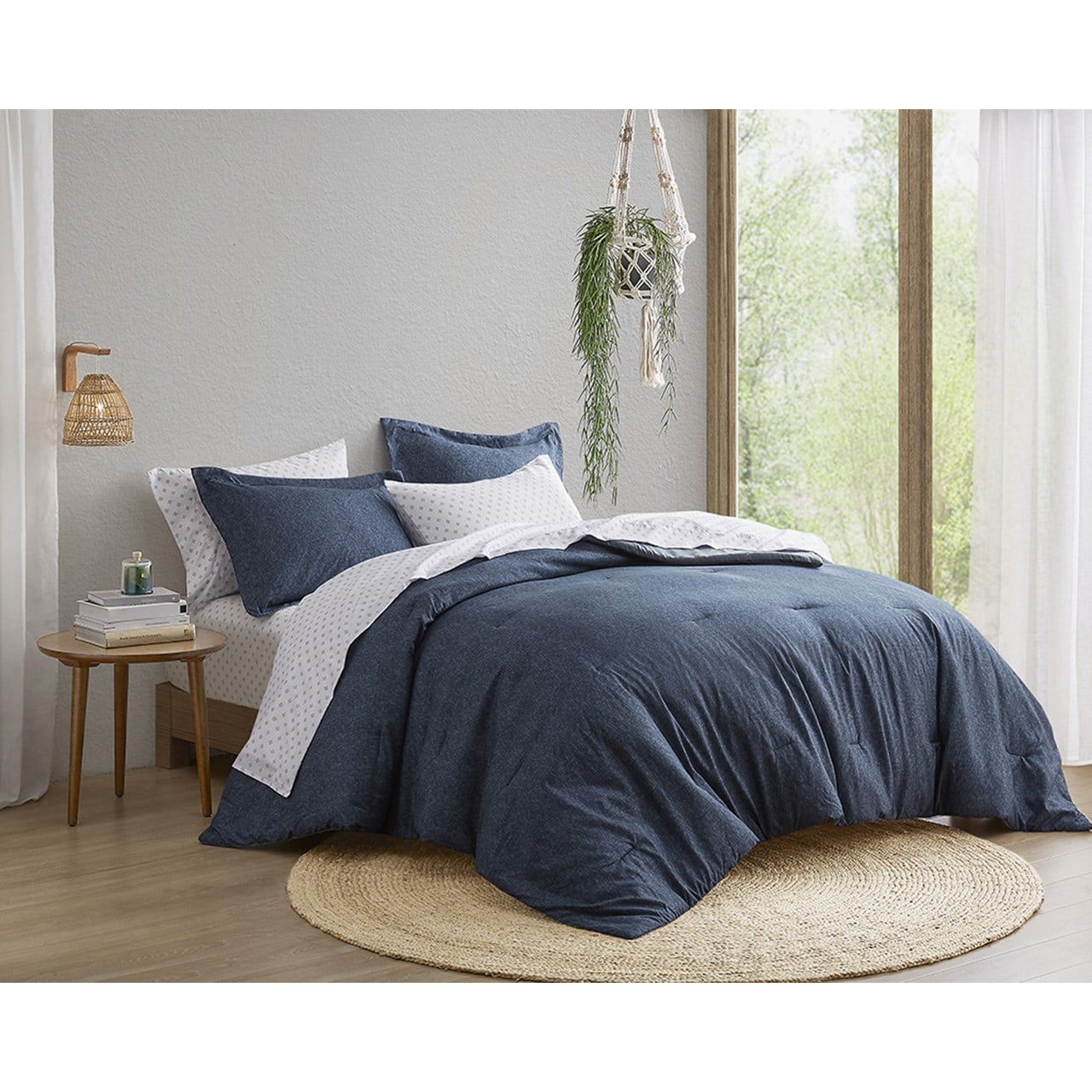 Regency Heights Full Solid Chambray Print Microfiber Comforter Set with