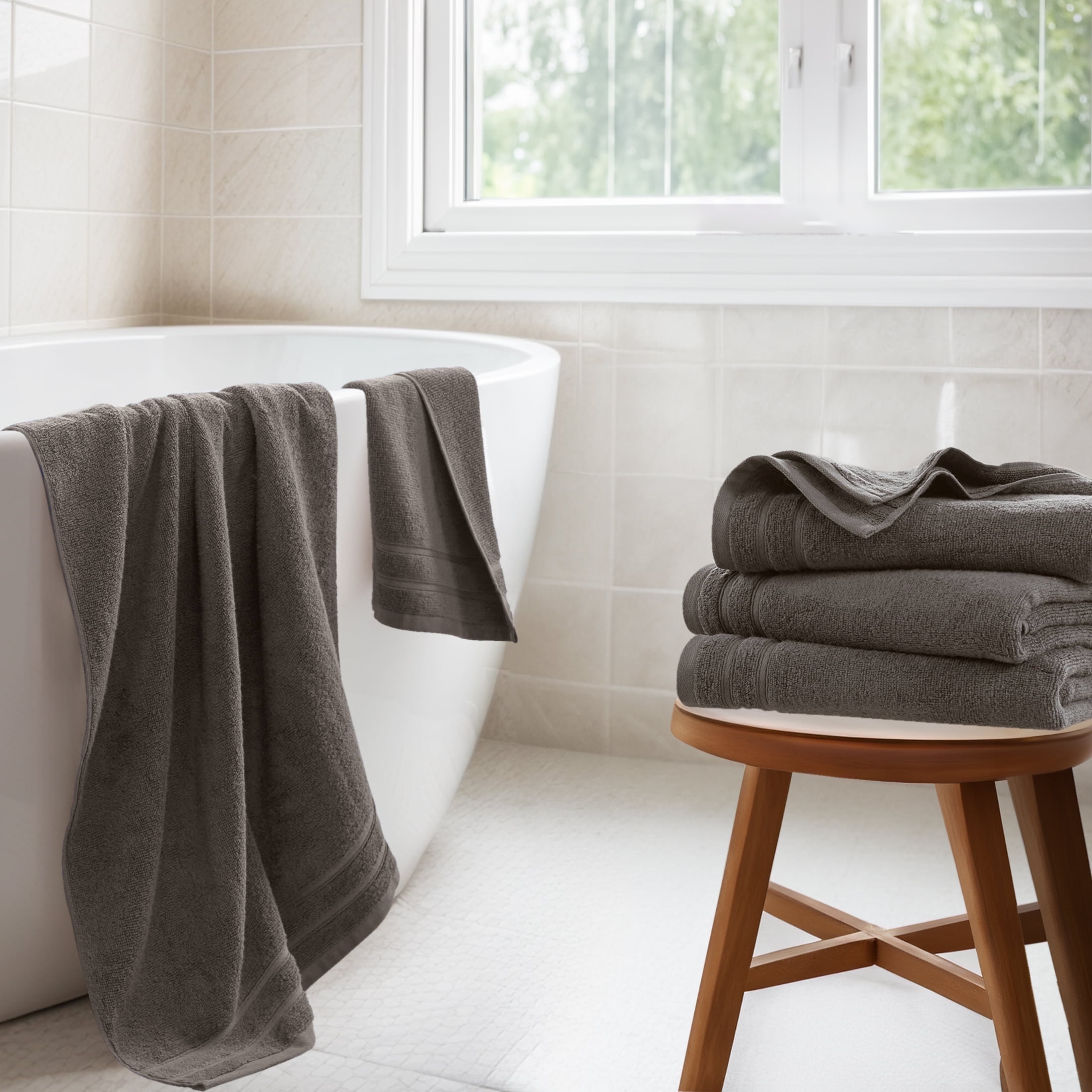 Regency Heights 4-Piece Quick Dry Cotton Bath Towels, Soft & Ultra Absorbent, Grey, Oversized Towel Set