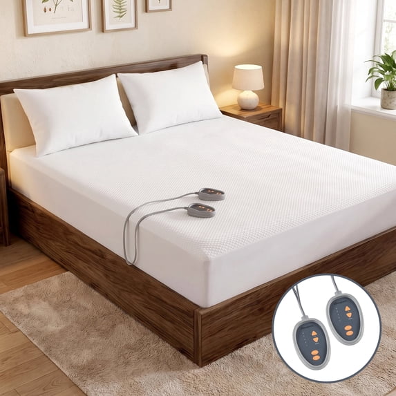 Regency Heights Heated Mattress Pad Twin-XL Size, Cool-to-the-Touch Fabric Electric Mattress Topper 5 Heat Settings White