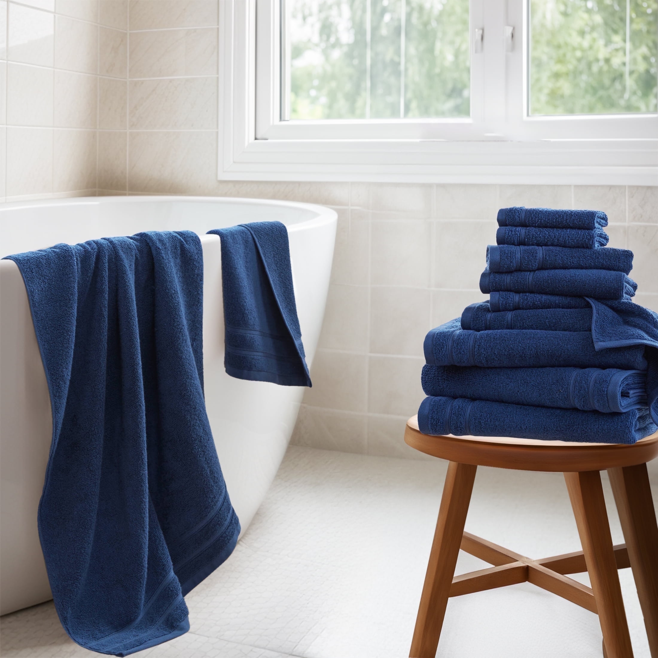 Regency Heights 12-Piece Quick Dry Cotton Bath Towels, Soft & Ultra Absorbent, Indigo, Standard Towel Set