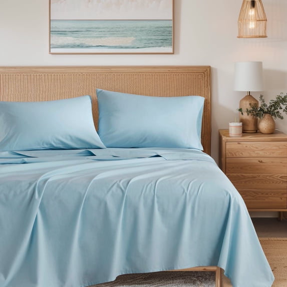 Regency Heights King 4-Piece 144TC Solid Cotton Sheet Set Light Blue