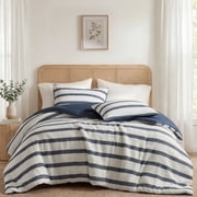 Regency Heights King/Cal King Comforter Set, Striped Texture Bedding Comforter Sets, 3 Pieces Tonal Stripes Woven Comforter with Pillow Sham, Blue