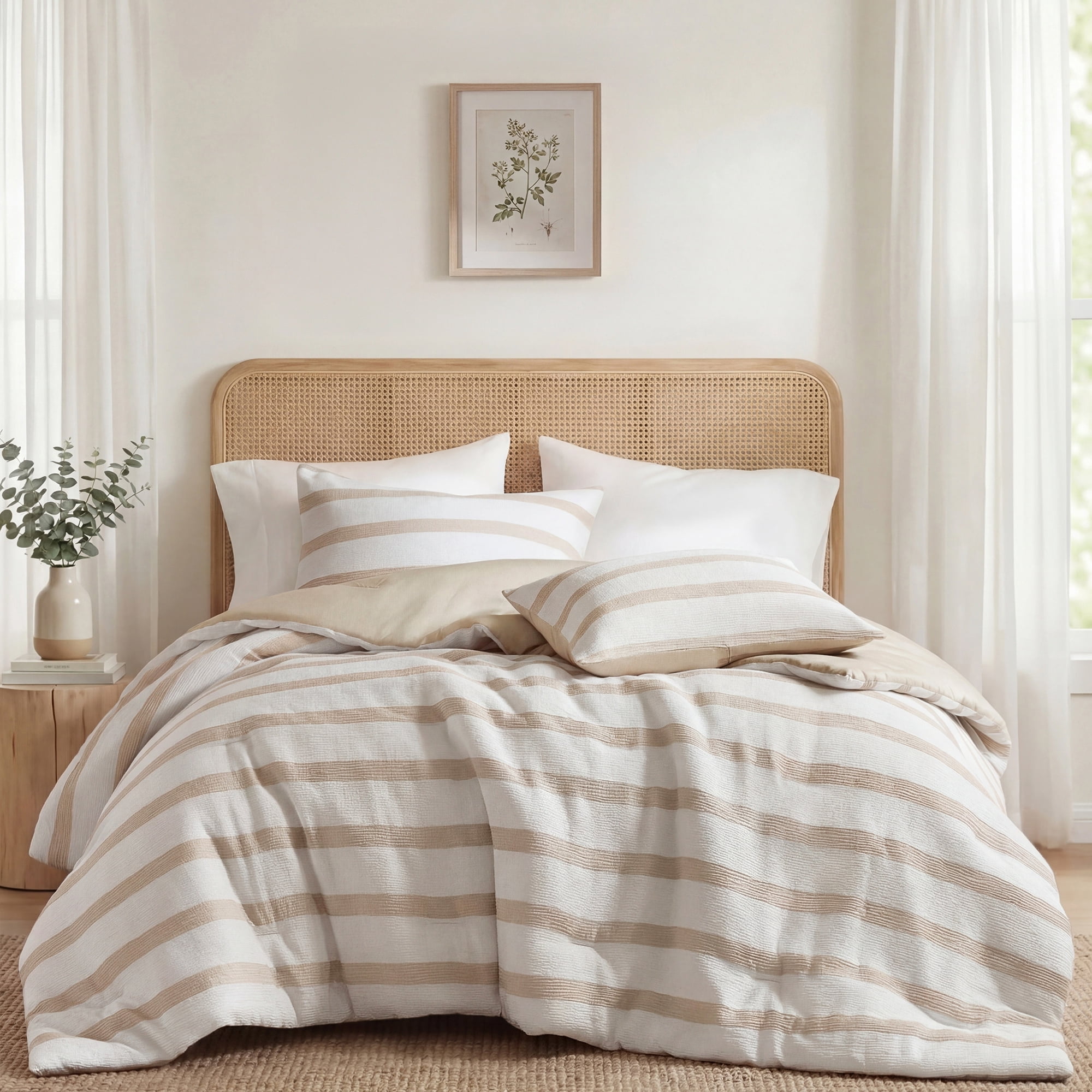 Regency Heights King/Cal King Comforter Set, Striped Texture Bedding Comforter Sets, 3 Pieces Tonal Stripes Woven Comforter with Pillow Sham, Taupe