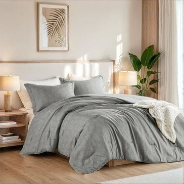 Regency Heights King/Cal King Comforter Sets, Reversible 3 Piece Extra Soft Bedding Set, Chambray Print Grey Comforter Bed Set with Pillow Shams