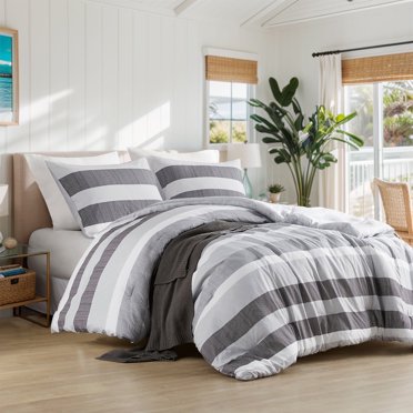 Cotton Printed Comforter Set with Chenille White/Navy King/Cal King main image 1