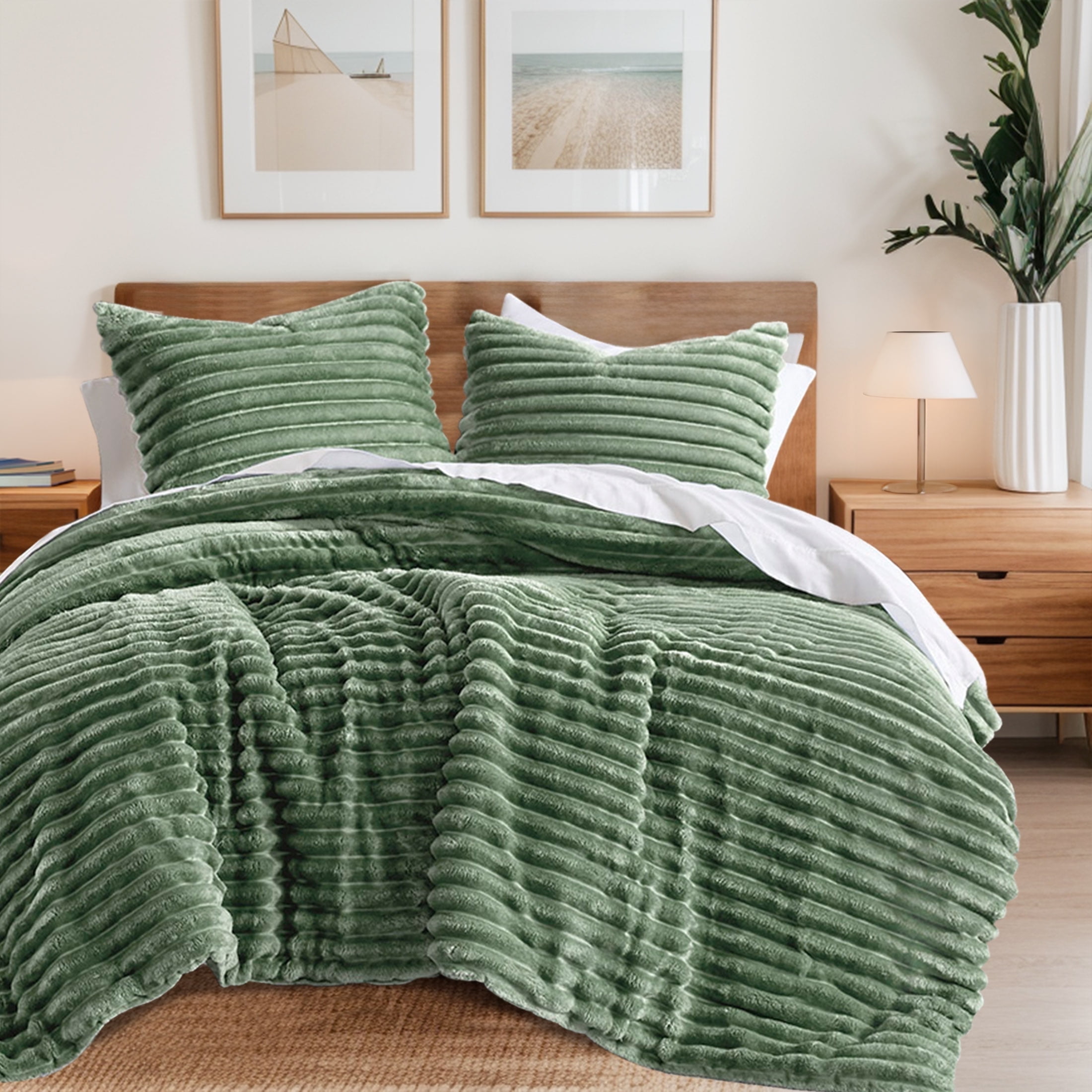 Set Lenzuola King Size In Finta Pelliccia Verde Menta (3 Pezzi: Copripiumino 264x228 Cm + 2 Federe 50x91 Cm) – Soffice, Caldo, Sfoderabile